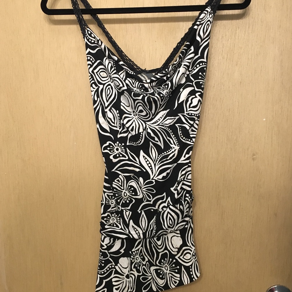 drape neck, lace x straps and ruffle